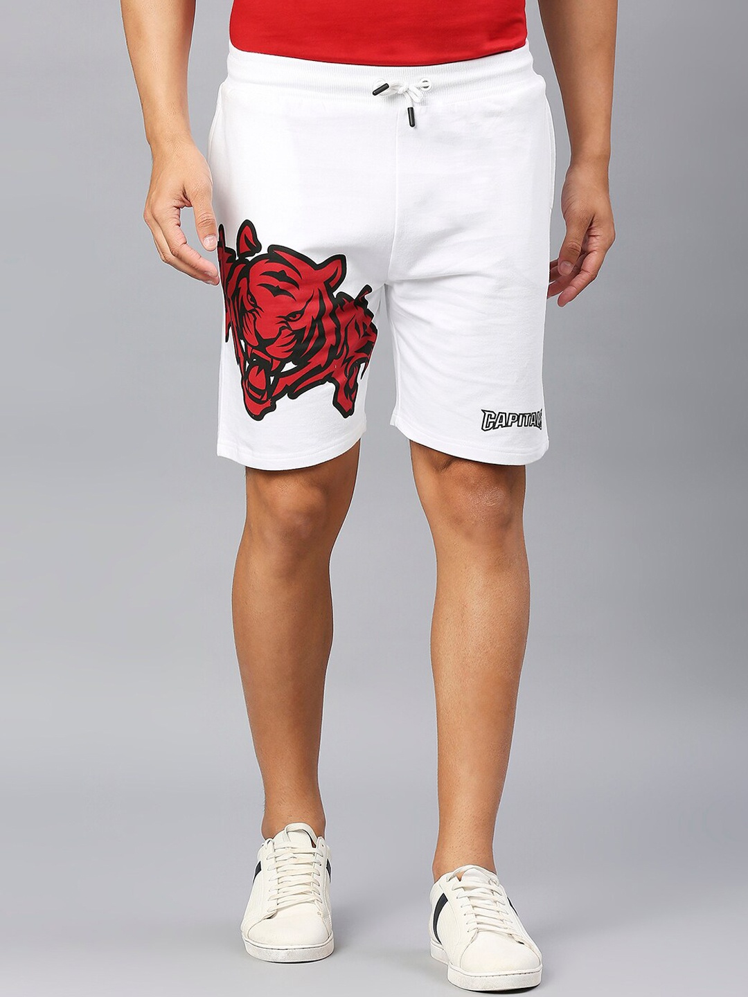 

FanCode Men Graphic Printed Mid-Rise Cotton Shorts, White