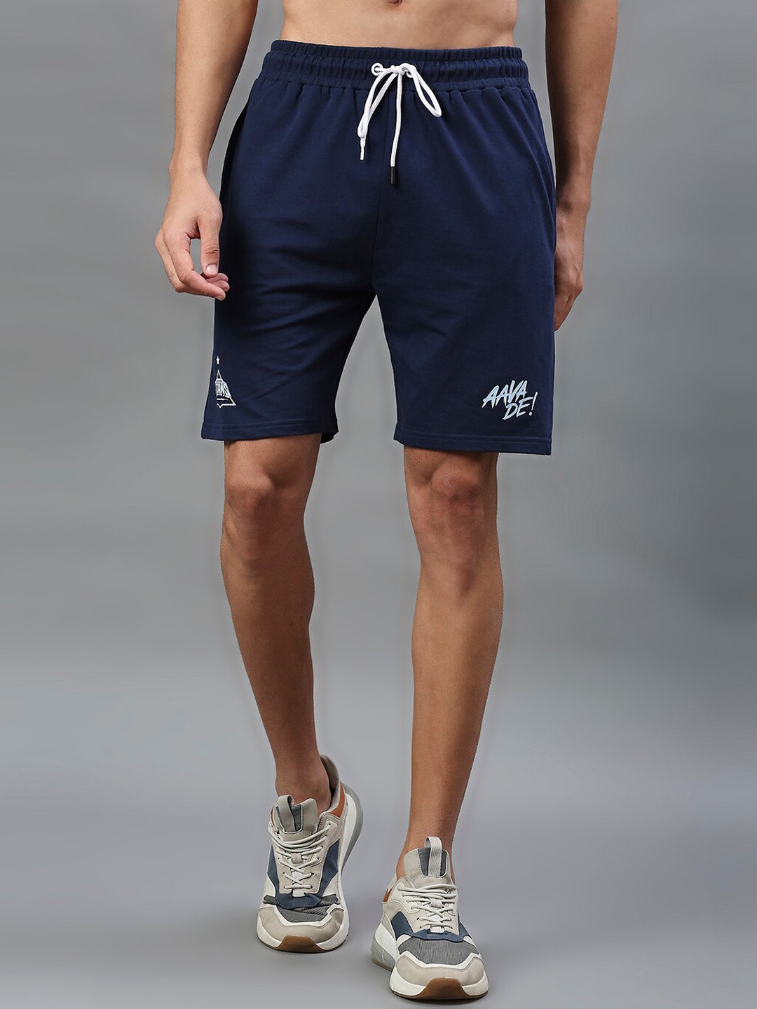 

FanCode Men Typography Printed Cotton Shorts, Navy blue