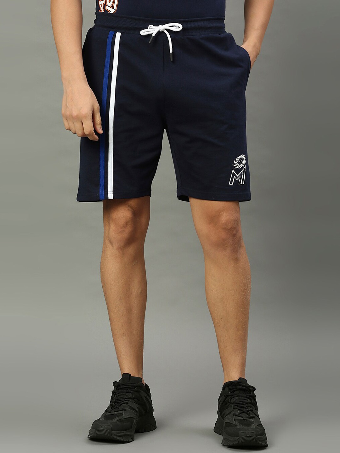 

FanCode Men Mid-Rise Mumbai Indians Logo Printed Sports Shorts, Navy blue