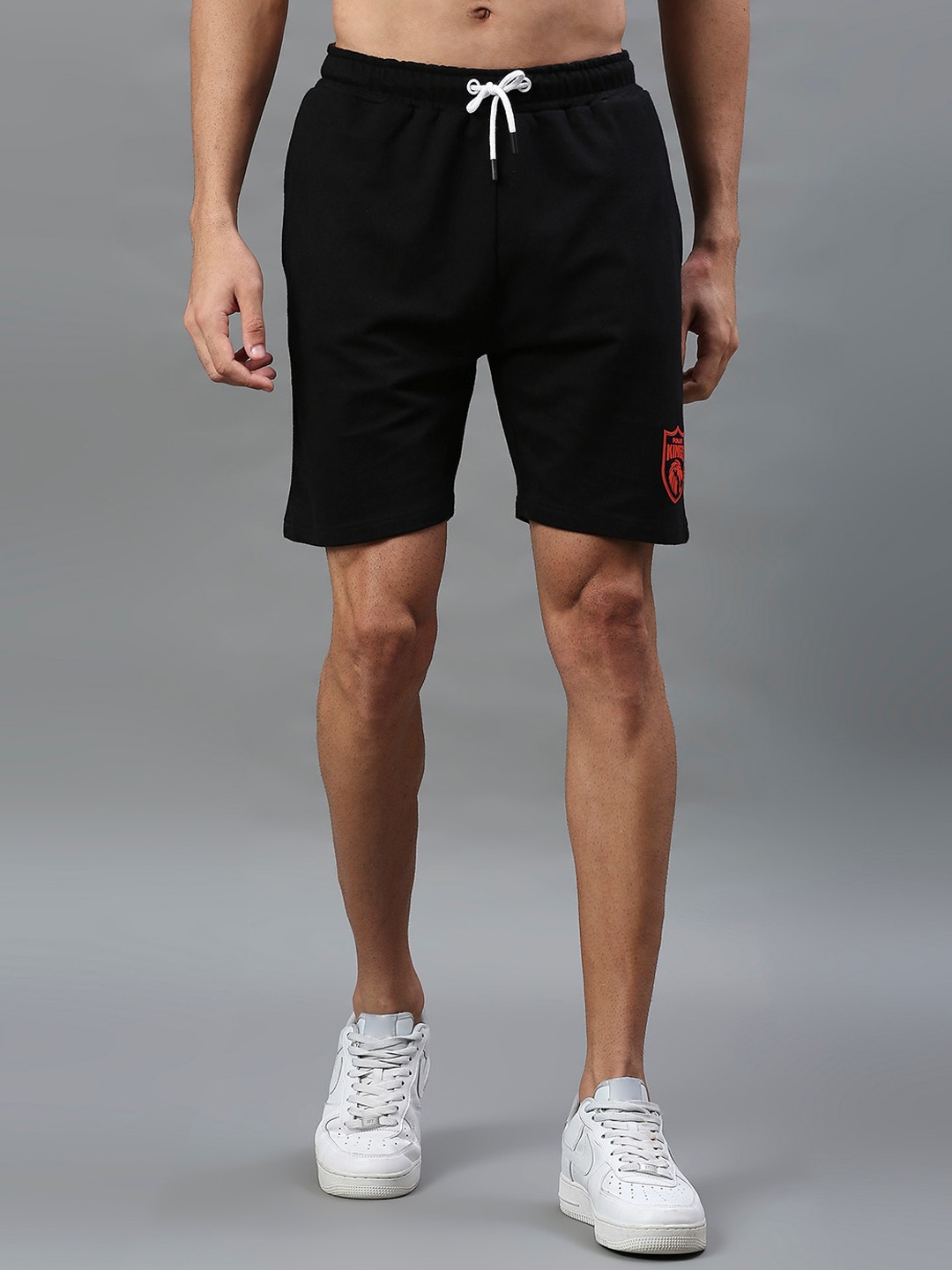 

FanCode Men Mid-Rise Punjab Kings Logo Printed Sports Shorts, Black