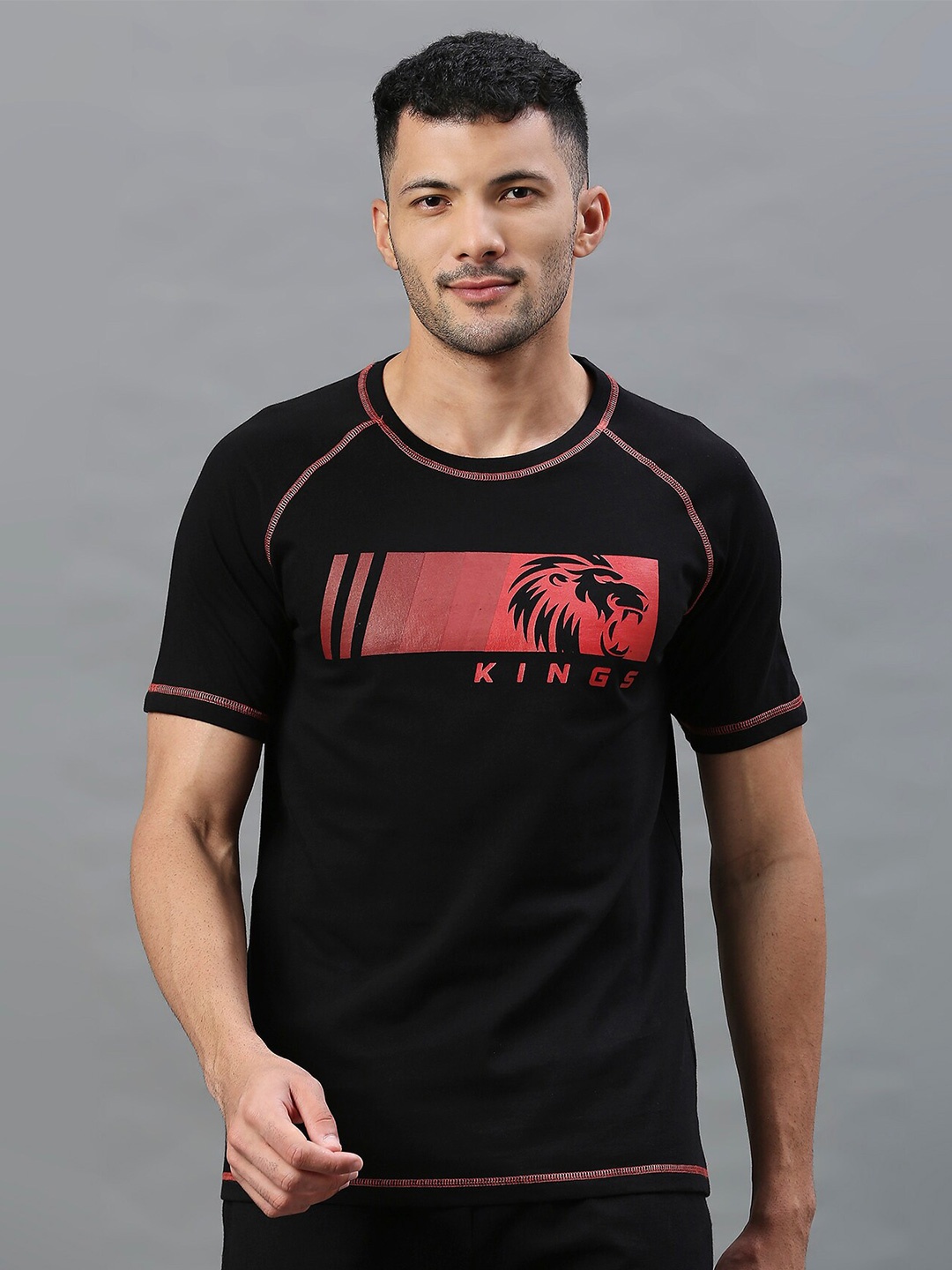 

FanCode Punjab Kings Printed Cotton T-shirt, Black