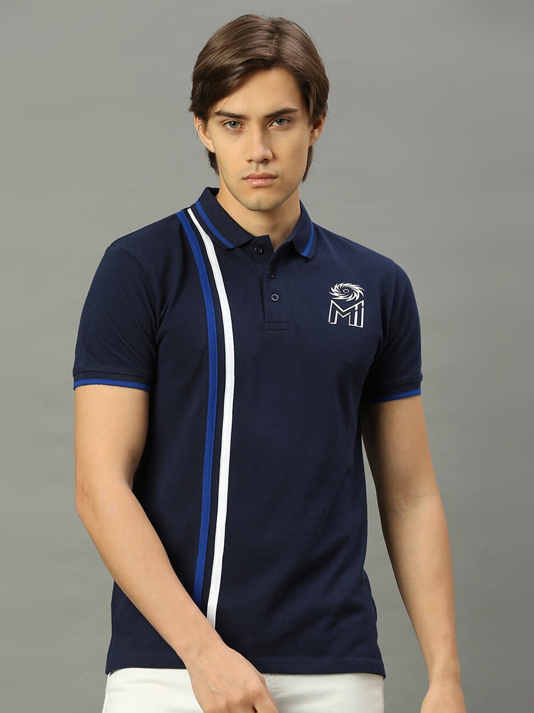 

FanCode Polo Collar Mumbai Indians Printed Cotton T-shirt, Navy blue