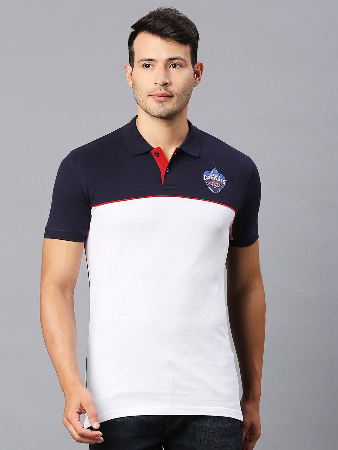 

FanCode Delhi Capitals Printed Polo Collar Cotton T-shirt, Navy blue