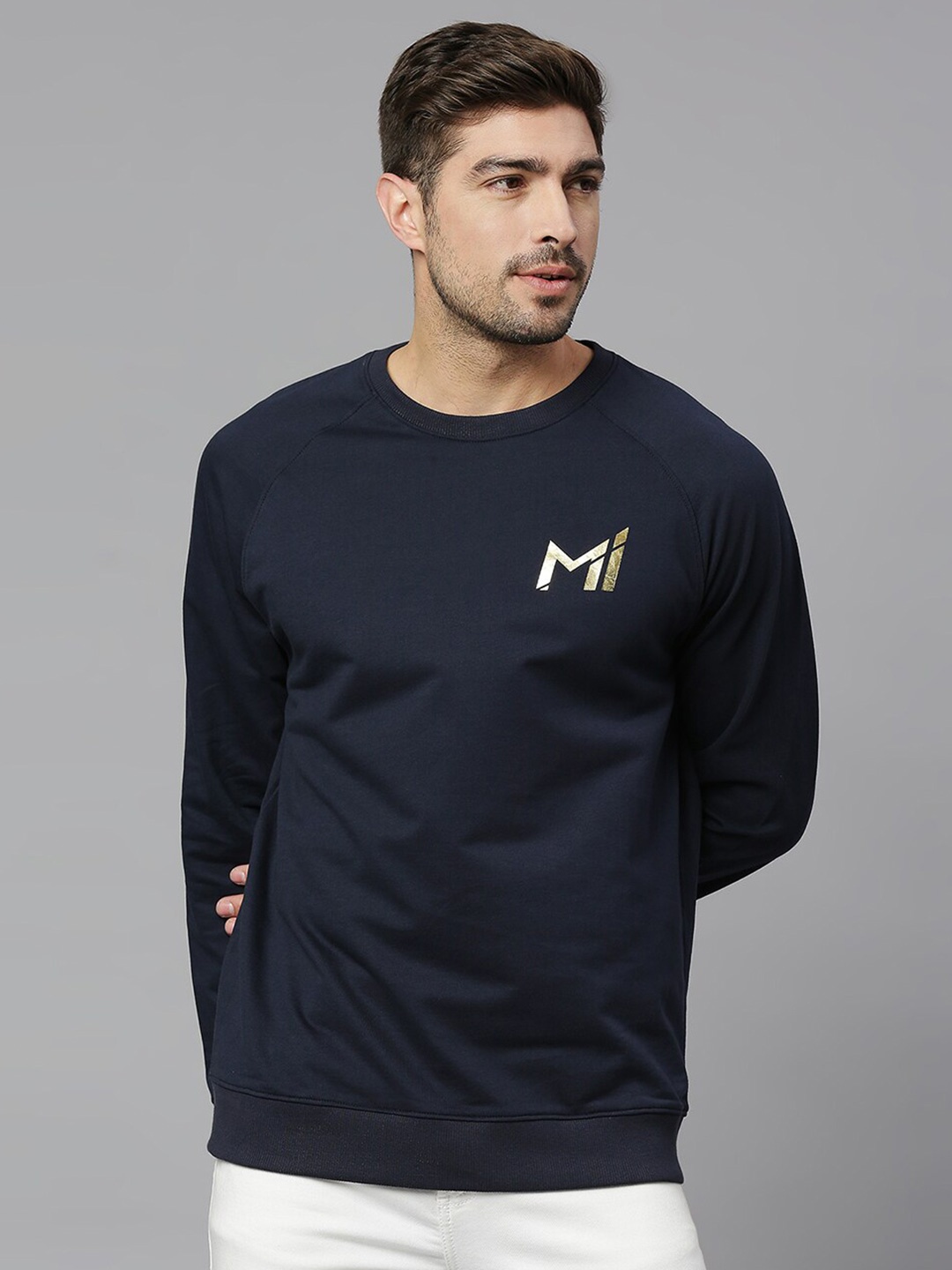 

FanCode Round Neck Mumbai Indians Cotton Sweatshirt, Navy blue