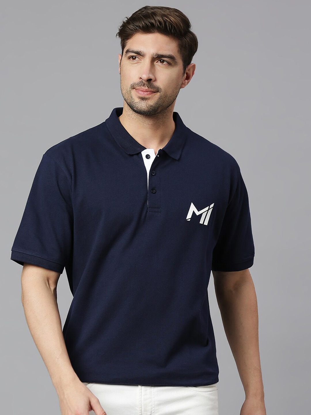 

FanCode Mumbai Indians Polo Collar Cotton T-shirt, Navy blue