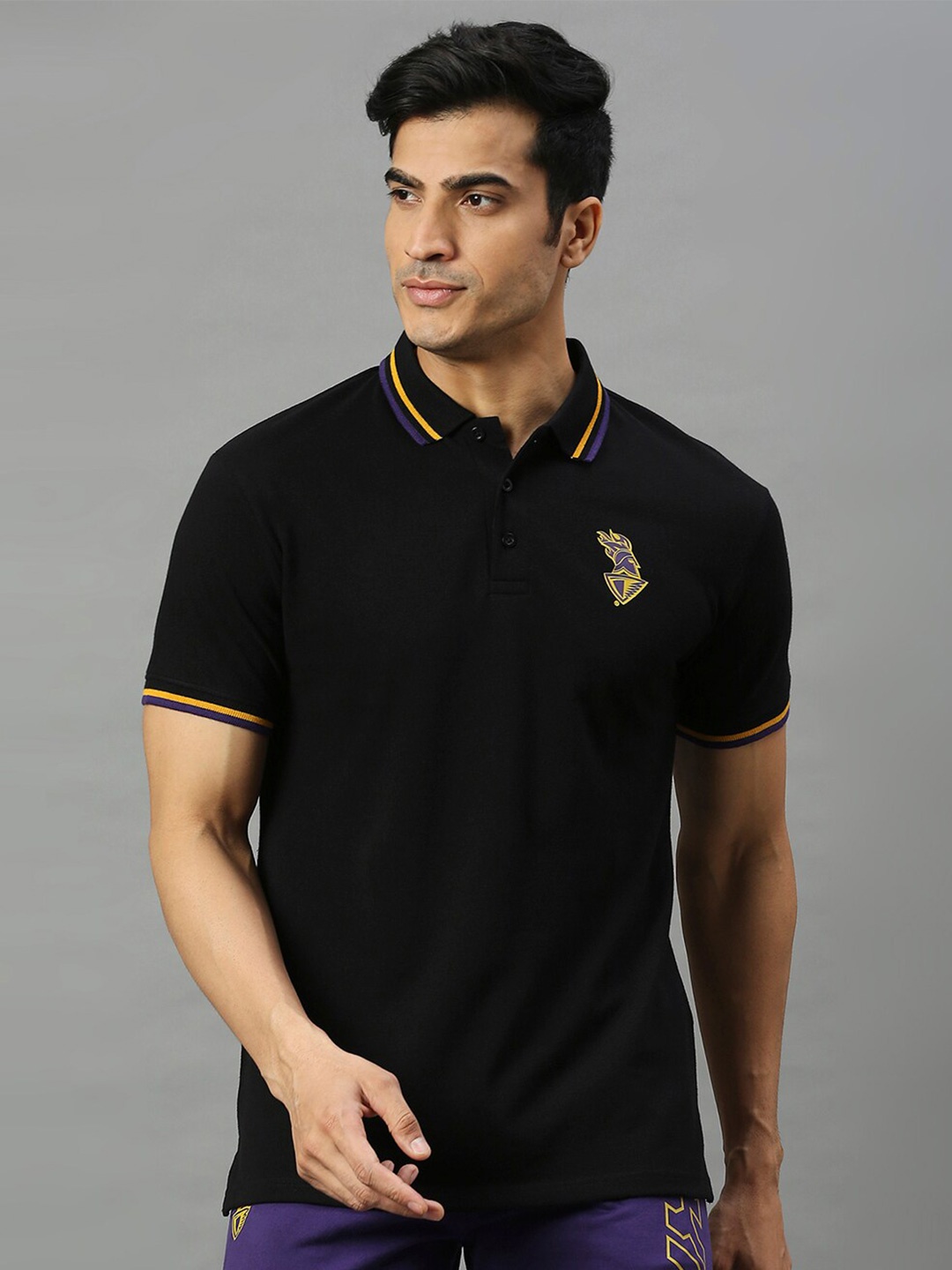 

FanCode Kolkata Knight Riders Printed Polo Collar Cotton T-shirt, Black