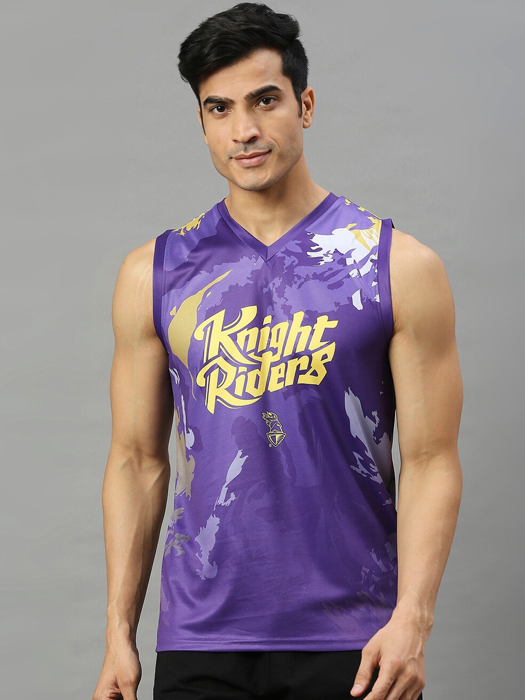 

FanCode Kolkata Knight Riders Printed V-Neck Sleeveless Basic Vest, Purple