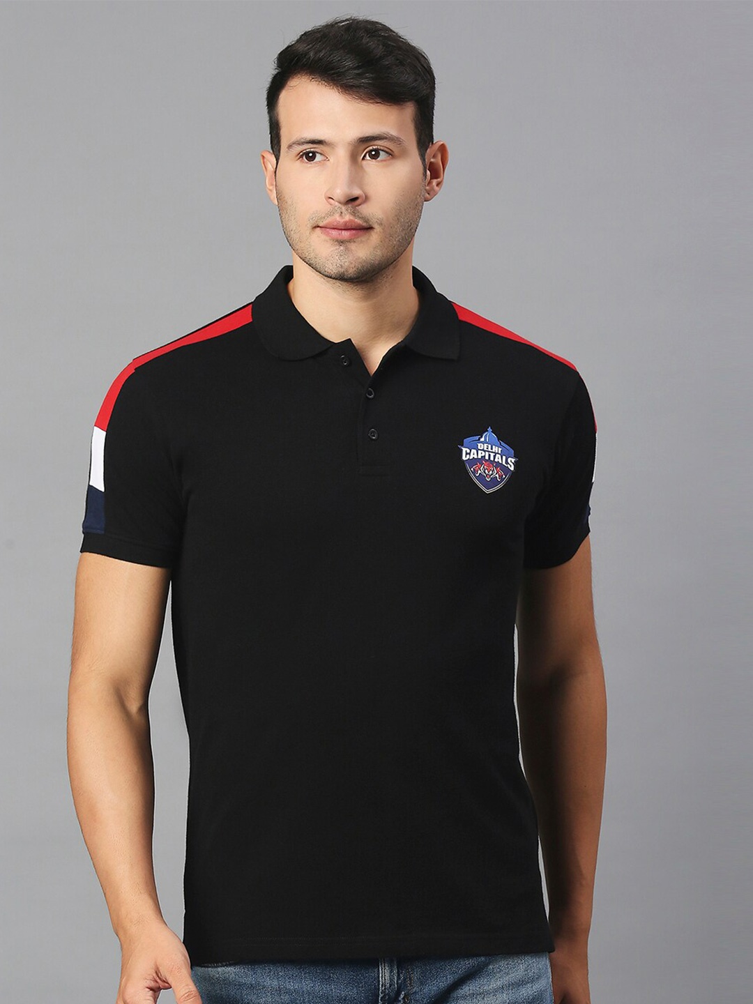 

FanCode Delhi Capitals Polo Collar Cotton T-shirt, Black