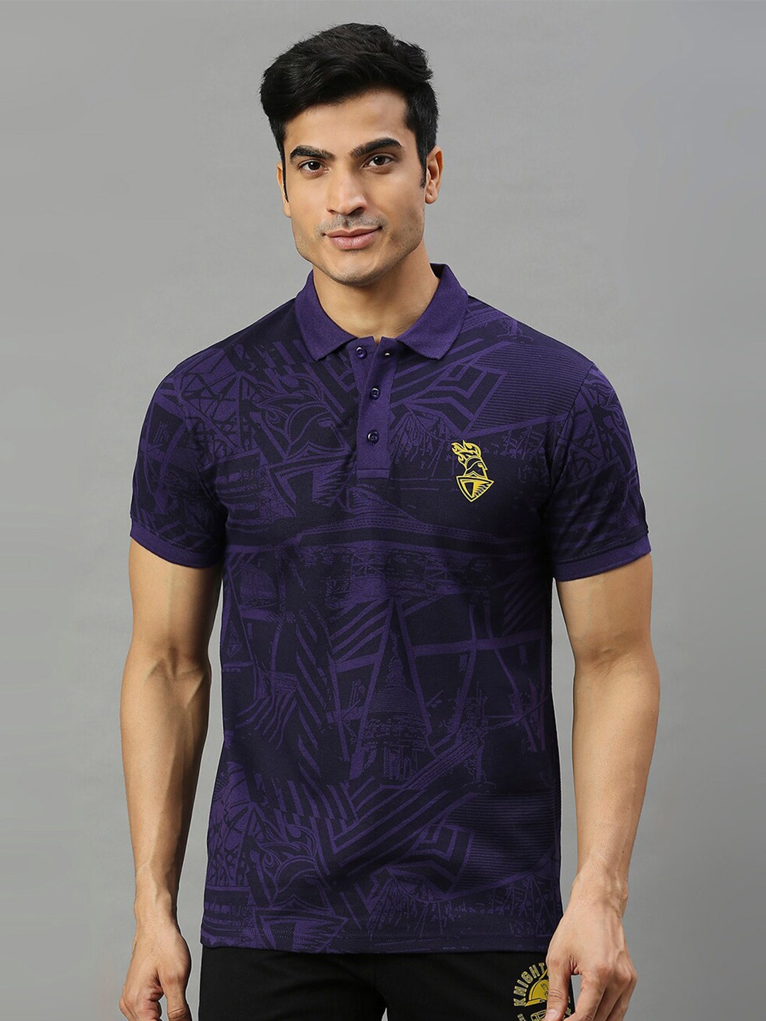 

FanCode Kolkata Knight Riders Logo Print Polo Collar Cotton T-shirt, Purple