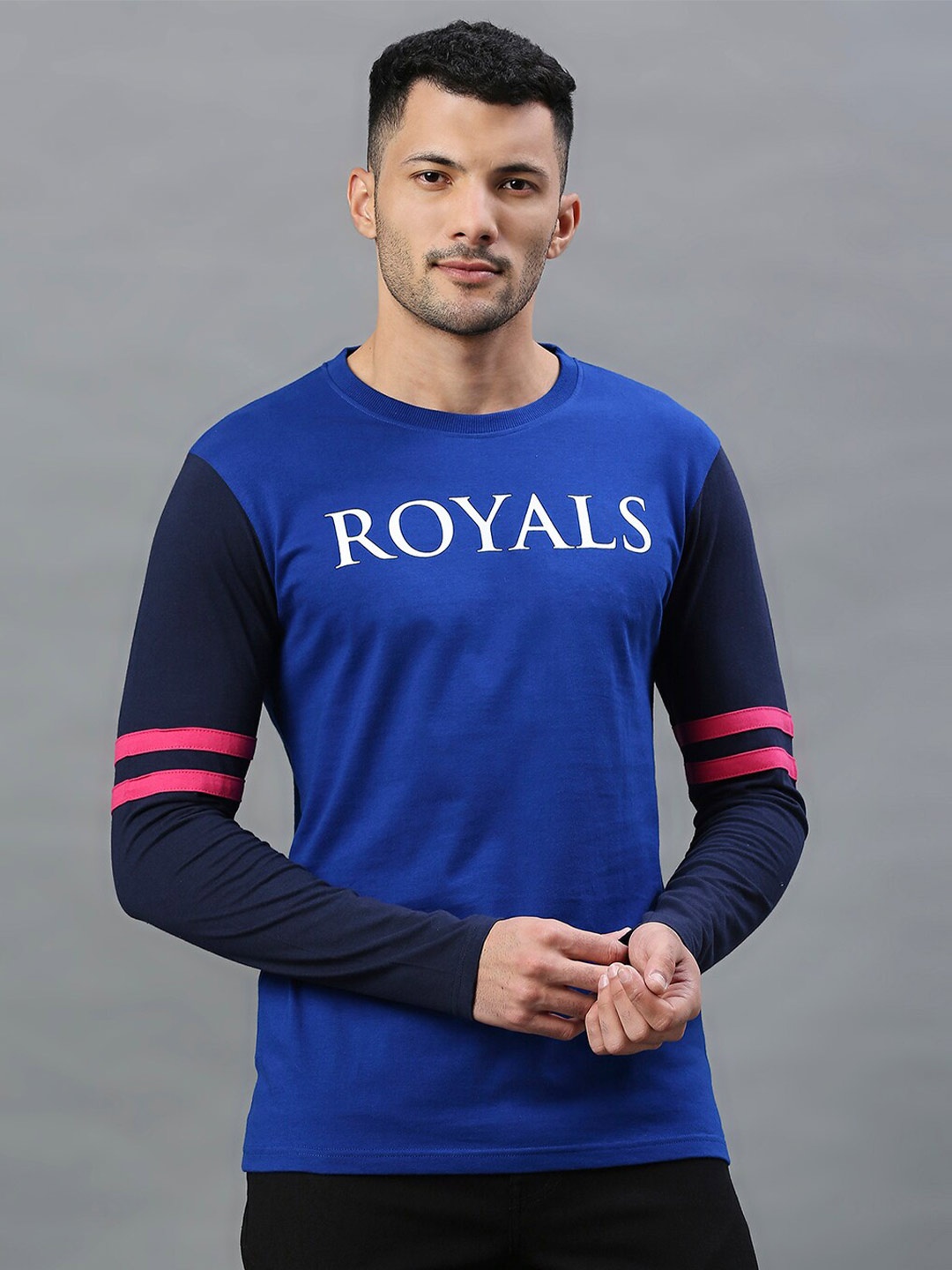 

FanCode Rajasthan Royals Logo Print Full Sleeve Cotton T-shirt, Blue