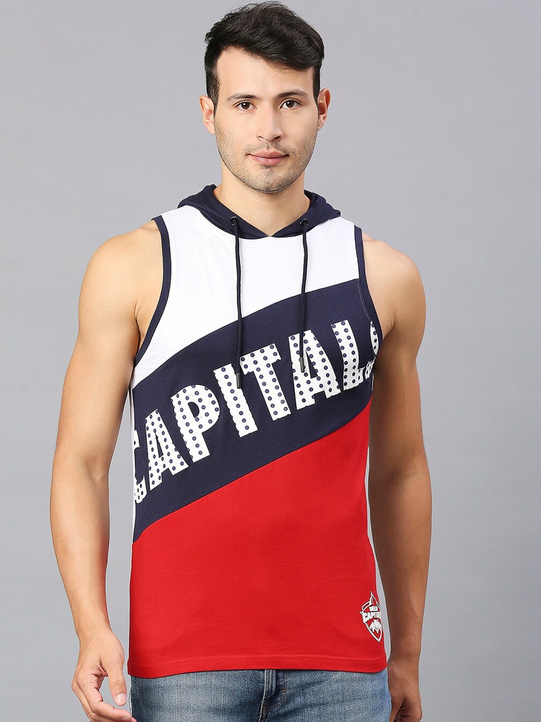 

FanCode Delhi Capitals Printed Cotton Hooded Innerwear Vest, White