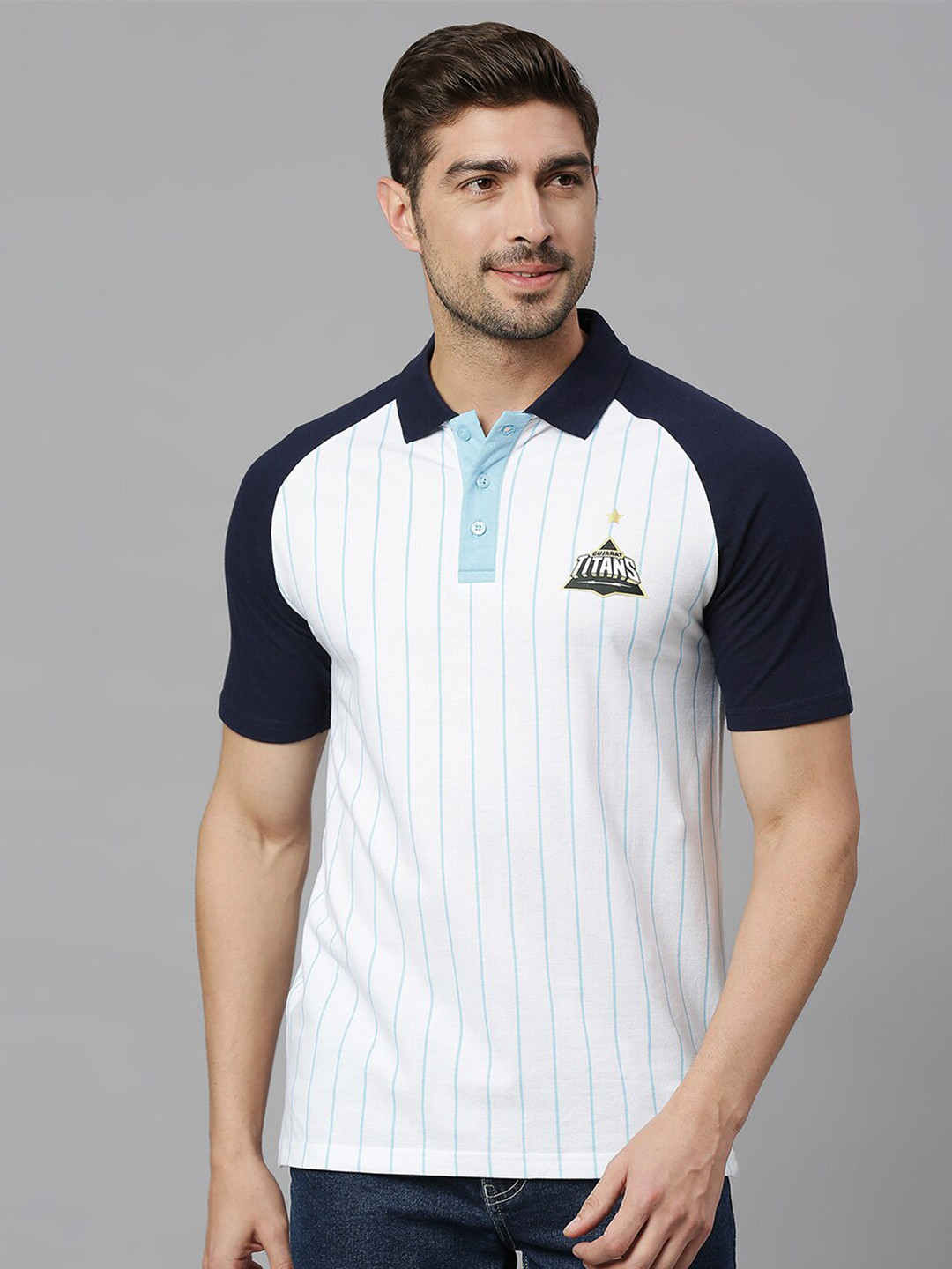 

FanCode Gujarat Titans Printed Polo Collar Cotton T-shirt, White