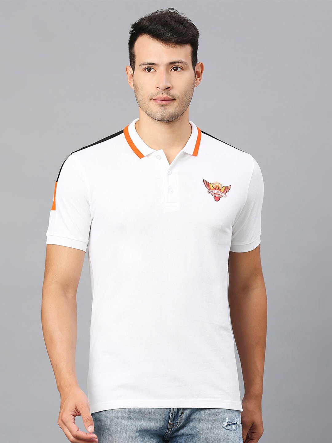 

FanCode Sunrisers Hyderabad Printed Polo Collar Cotton Sports T-Shirt, White