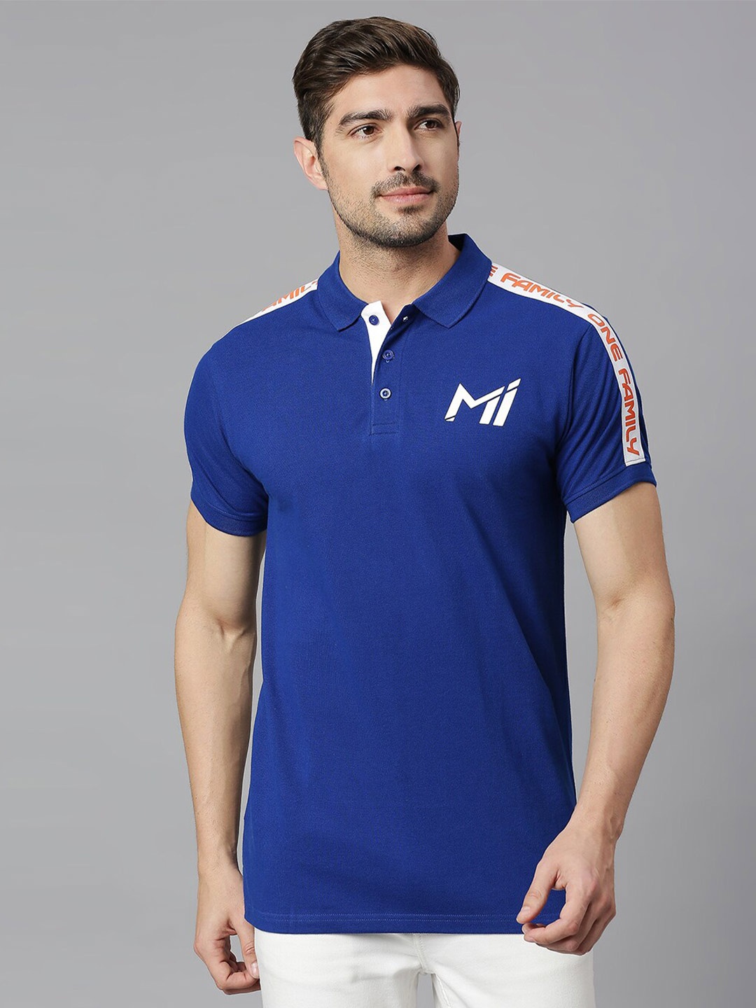 

FanCode Mumbai Indians Printed Polo Collar Cotton Sports T-Shirt, Blue