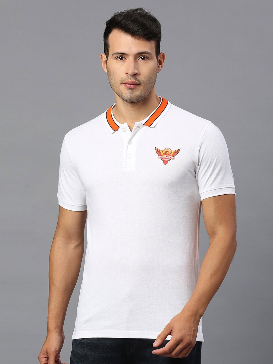 

FanCode Sunrisers Hyderabad Printed Polo Collar Cotton T-shirt, White