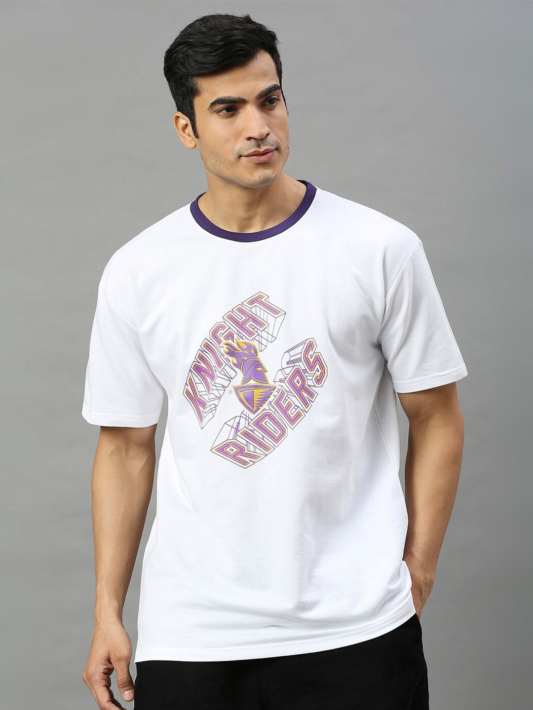 

FanCode Kolkata Knight Riders Printed Cotton Sports T-Shirt, White