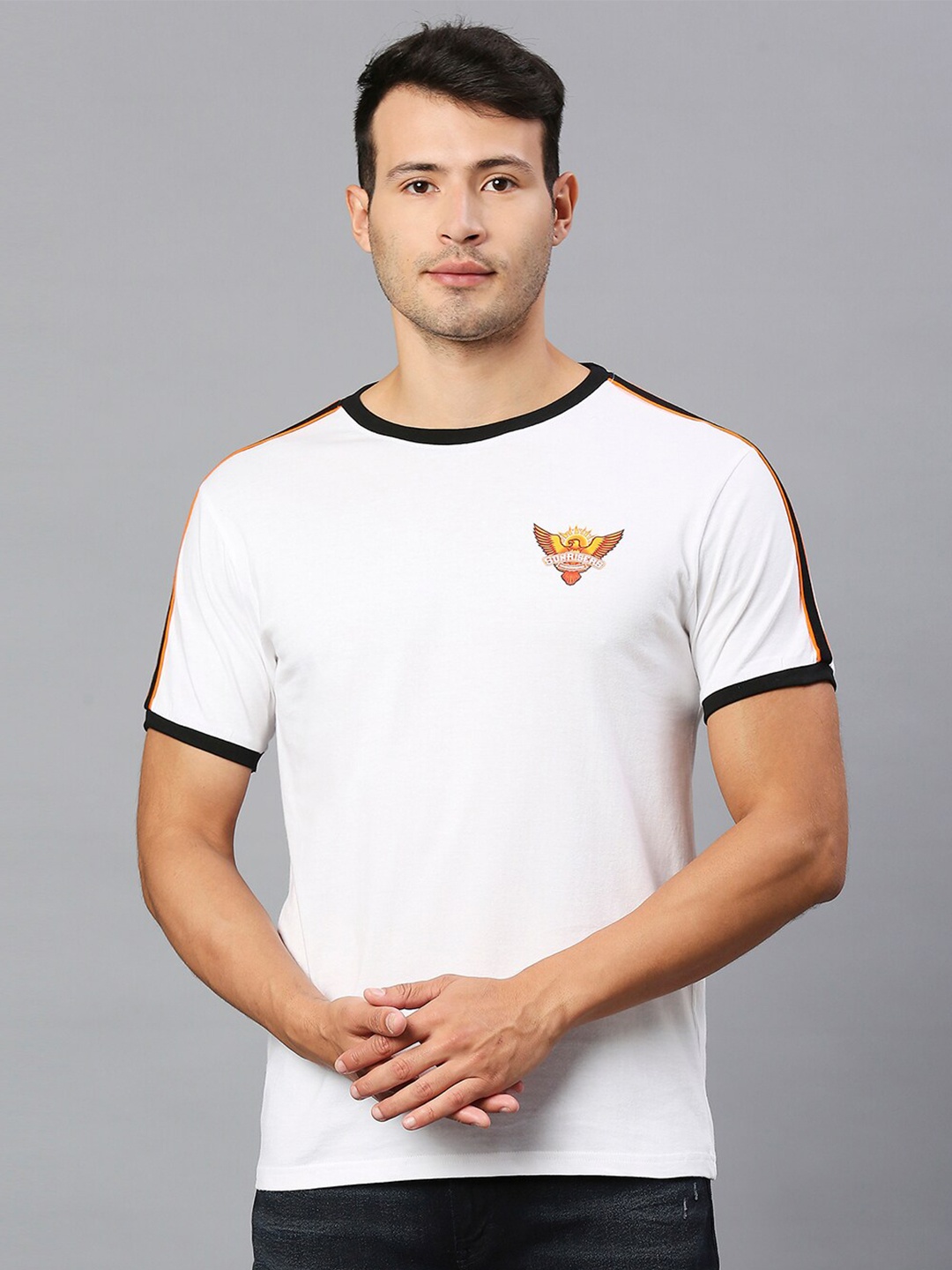 

FanCode Sunrisers Hyderabad Logo Print Round Neck Cotton T-shirt, White