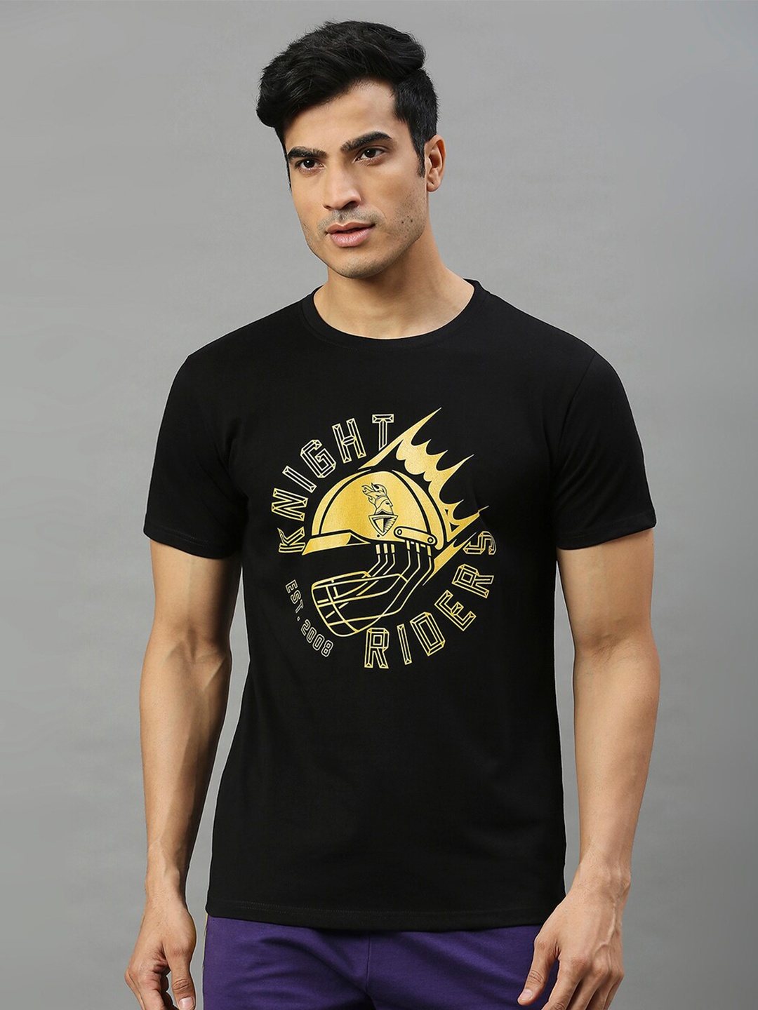 

FanCode Kolkata Knight Riders Typography Printed Cotton T-shirt, Black