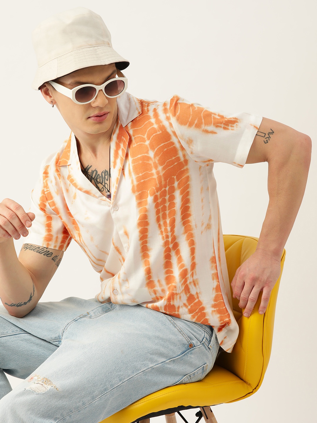 

Kook N Keech Classic Printed Cuban Collar Casual Resort Shirt, Orange