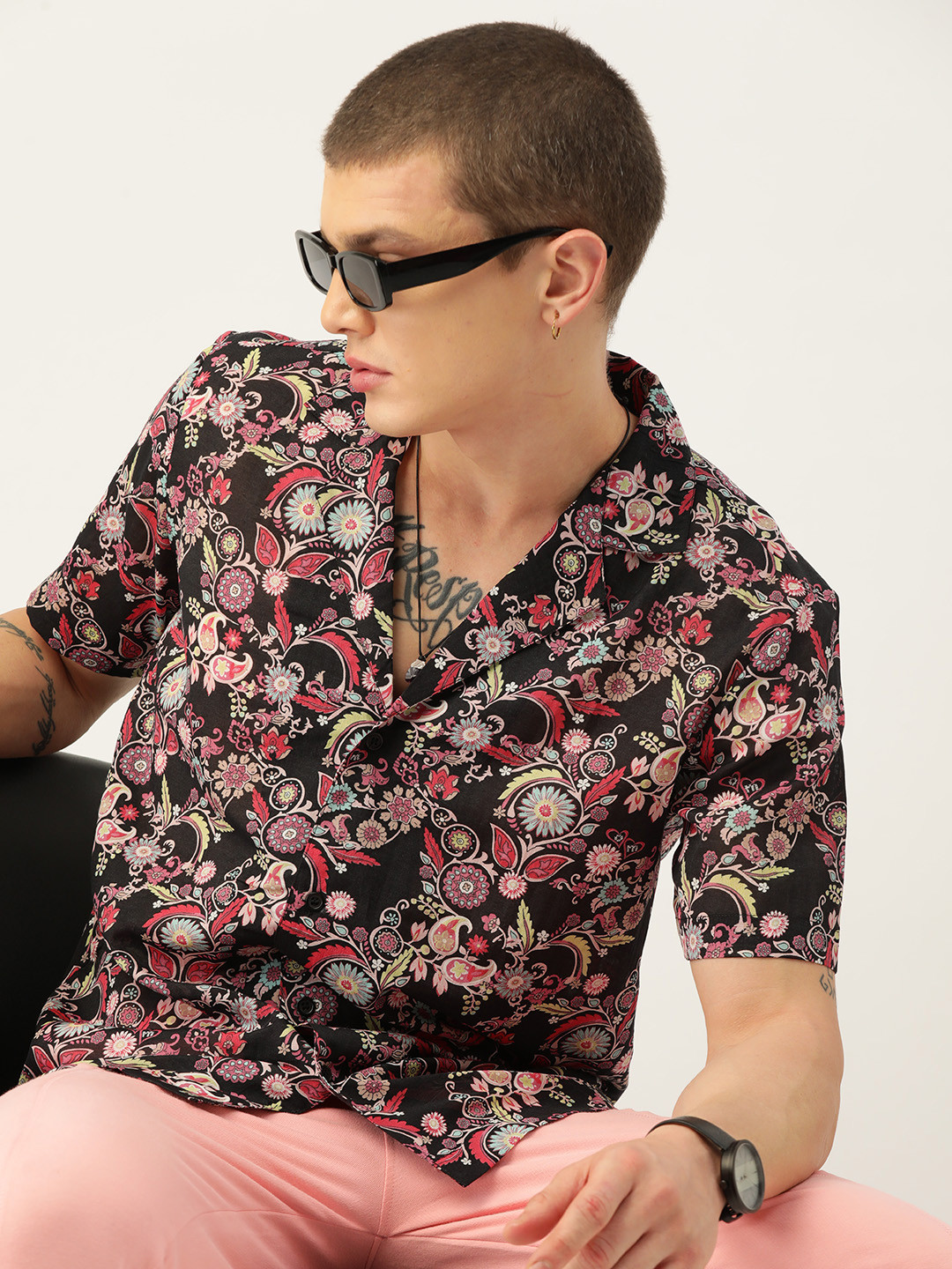 

Kook N Keech Classic Floral Printed Cuban Collar Casual Resort Shirt, Multi