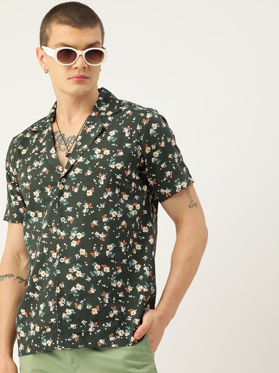 

Kook N Keech Classic Floral Opaque Printed Casual Shirt, Green
