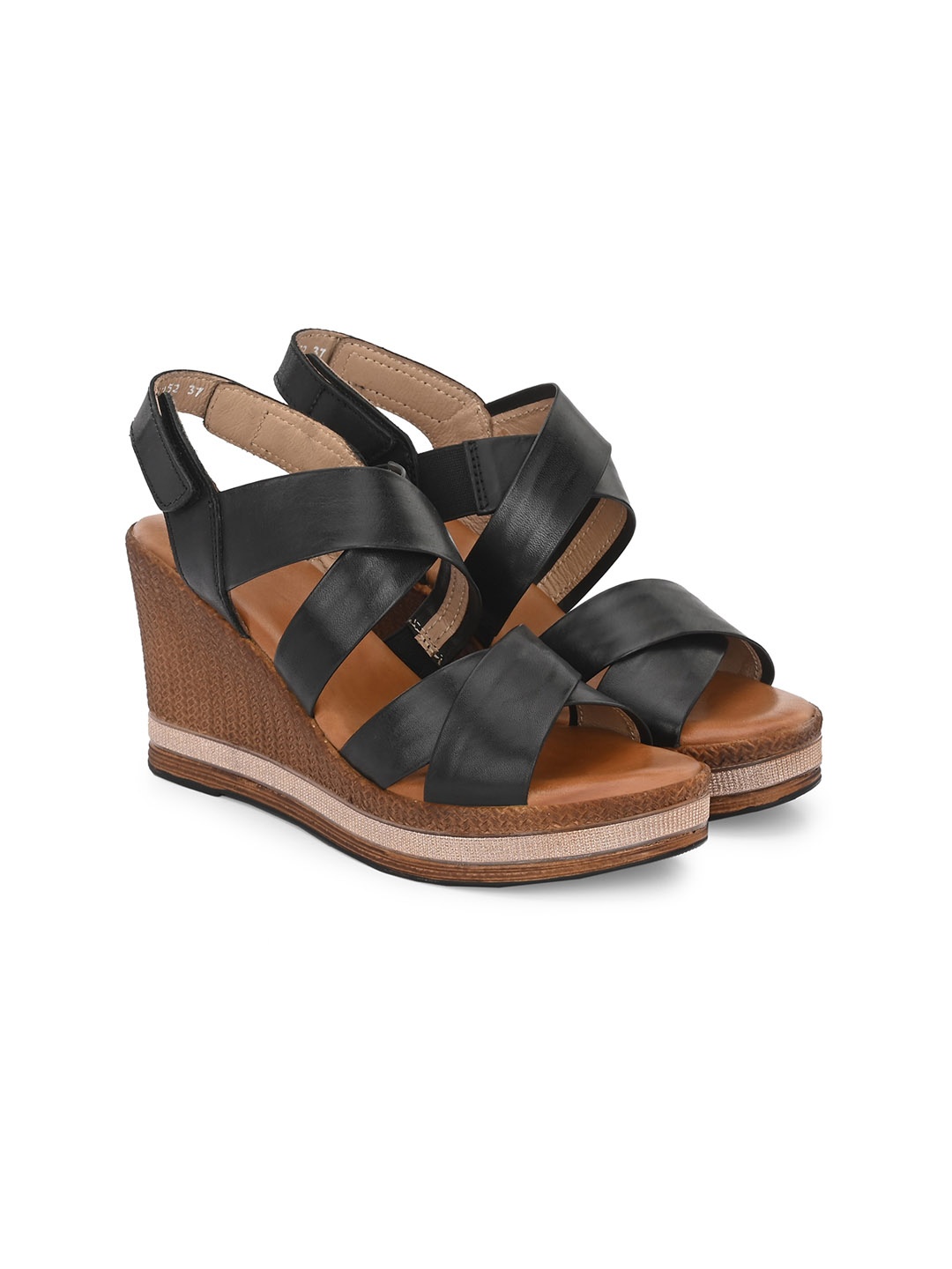 

Delize Criss-Cross Strap Leather Wedge Heels, Black