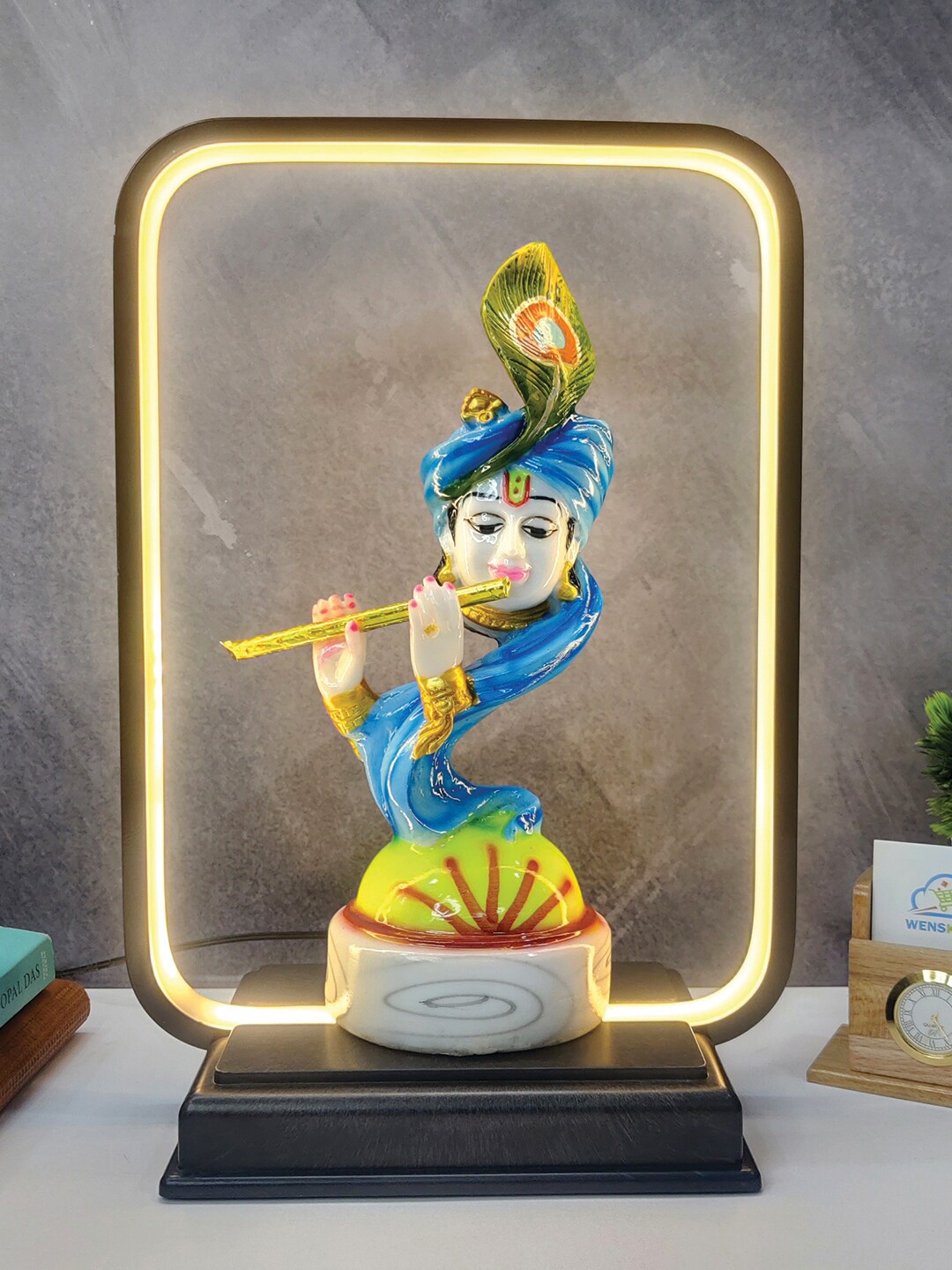 

WENS White & Blue Lord Krishna Statue With LED Light Showpiece