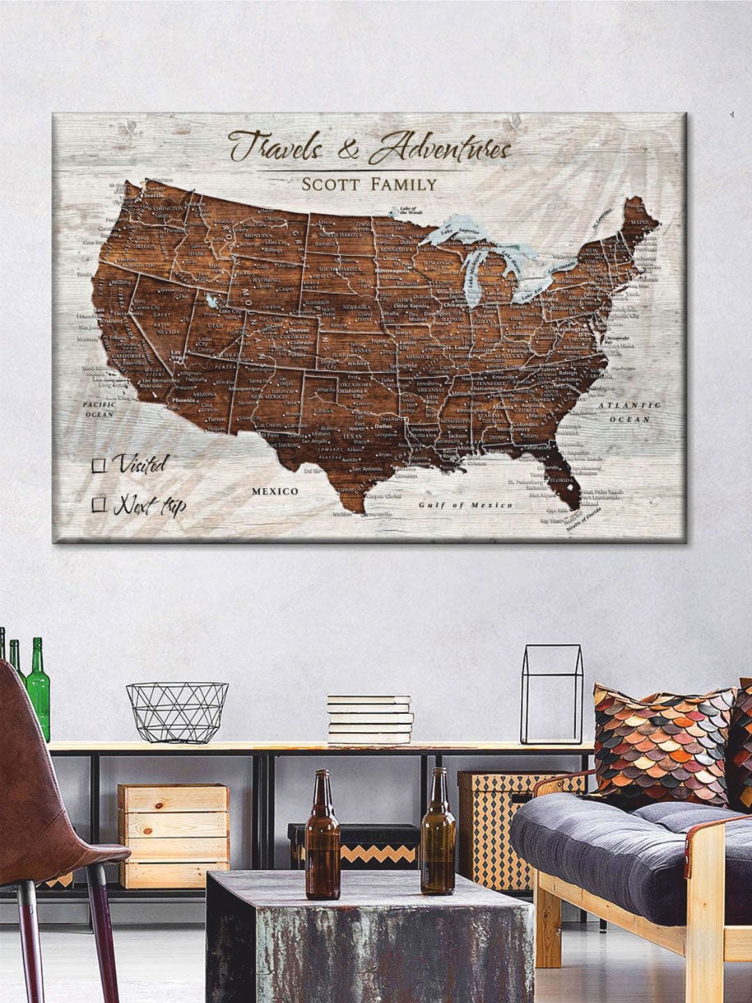 

POSTERS AND TRUSS Brown World Map Framed Wall Art