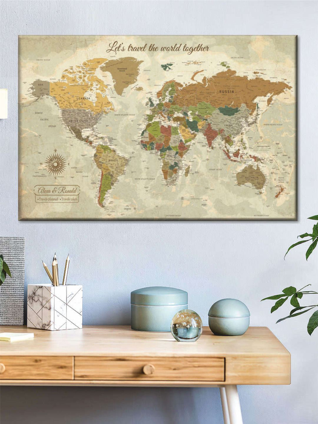 

POSTERS AND TRUSS Brown & Beige World Map Wall Art