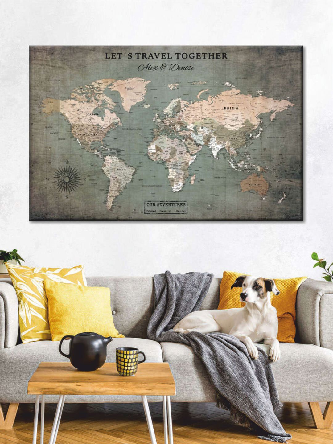

POSTERS AND TRUSS Beige & Grey World Map Printed Framed Wall Art