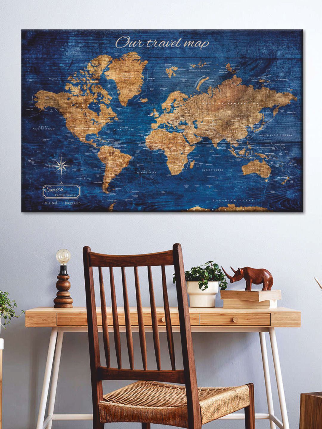 

POSTERS AND TRUSS Blue World Map Wall Art