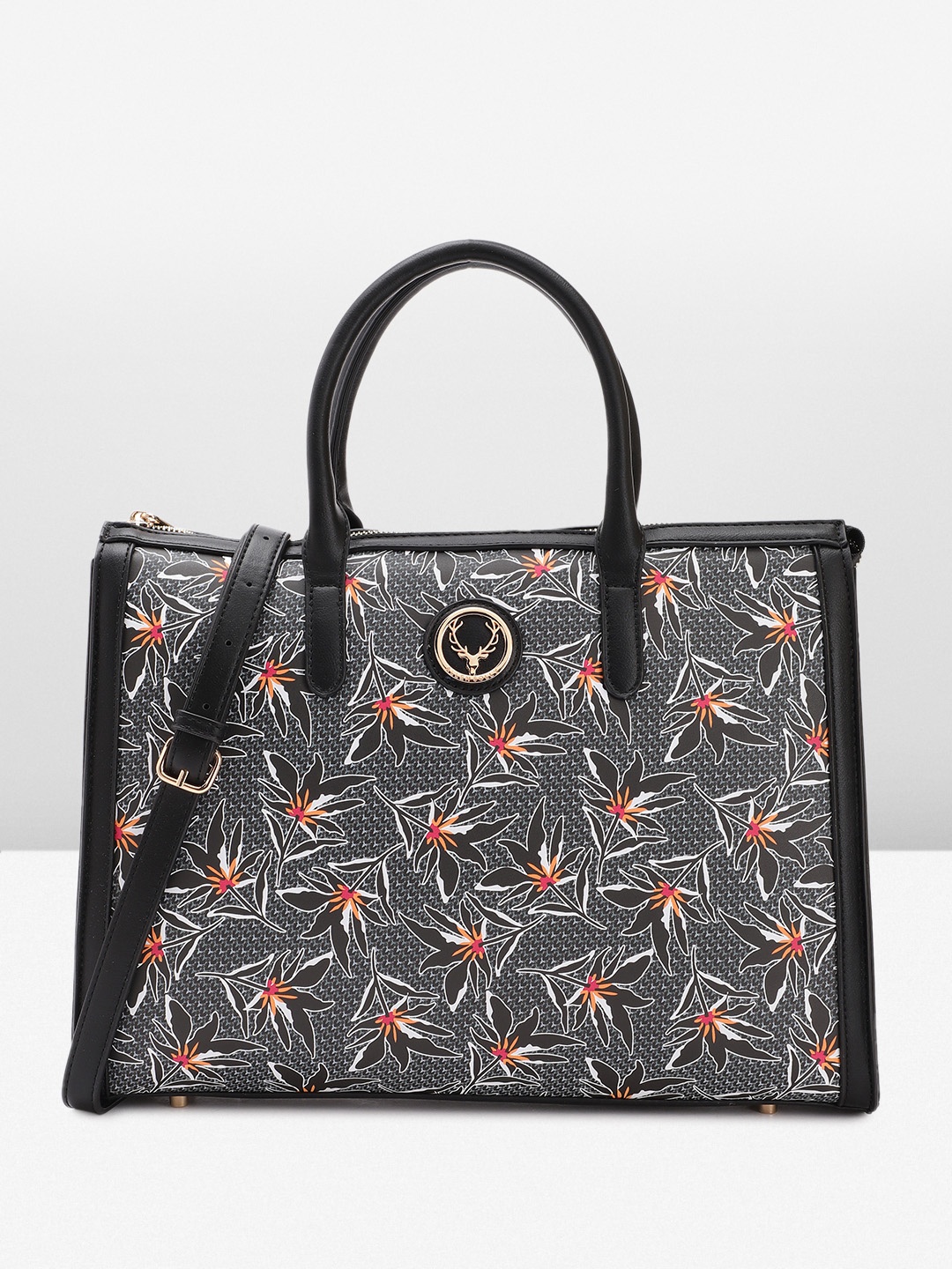 

Allen Solly Floral Print PU Structured Handheld Bag, Black