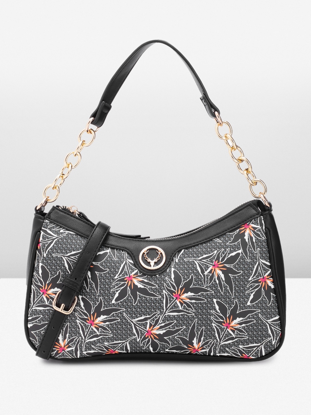 

Allen Solly Floral Printed Structured Handheld Bag, Black