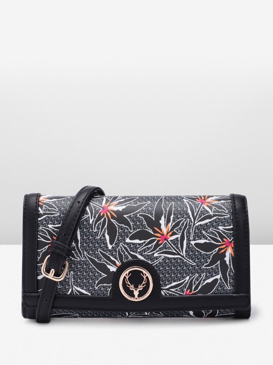 

Allen Solly Floral Printed Structured Sling Bag, Black