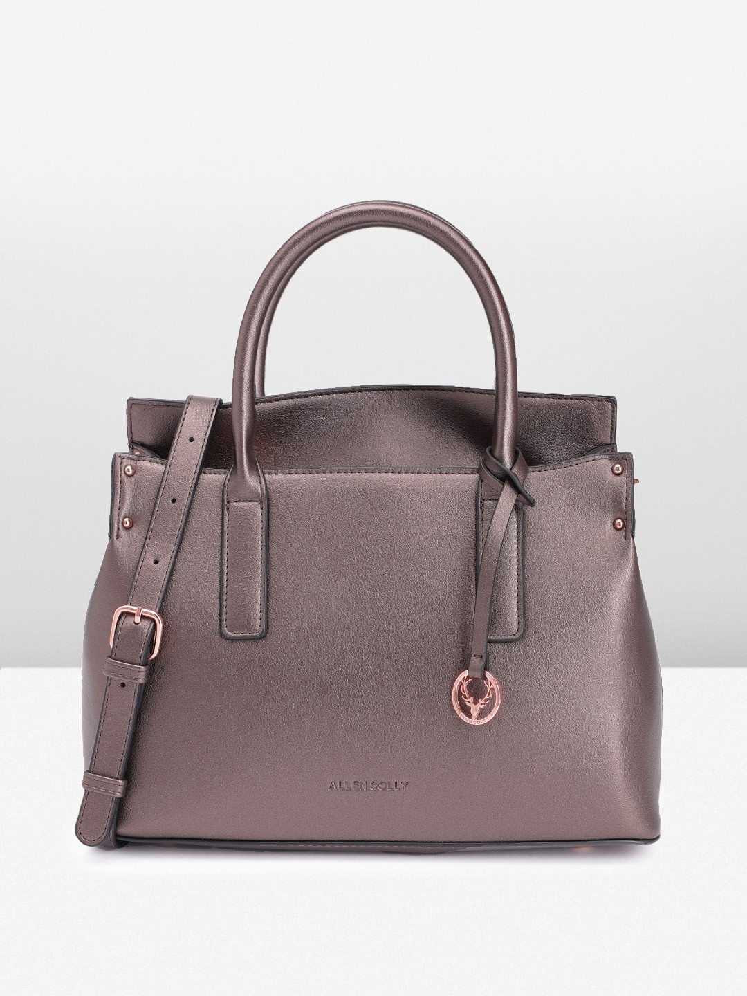 

Allen Solly Solid PU Structured Handheld Bag with Brand Logo Tasselled Detail, Metallic
