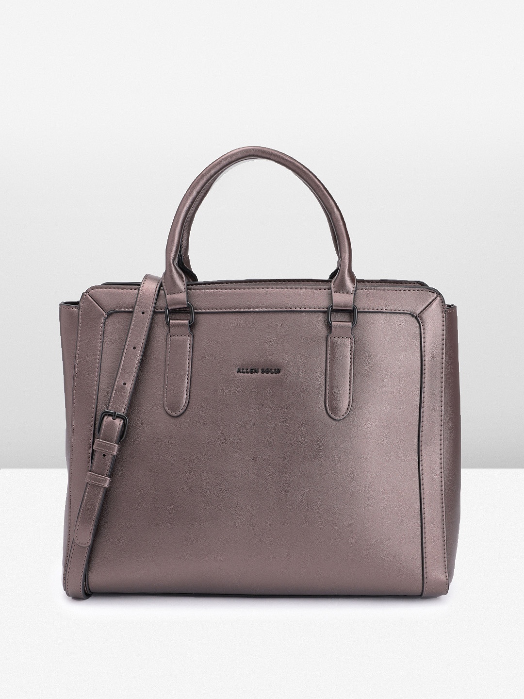 

Allen Solly Solid PU Oversized Structured Laptop Handheld Bag, Metallic