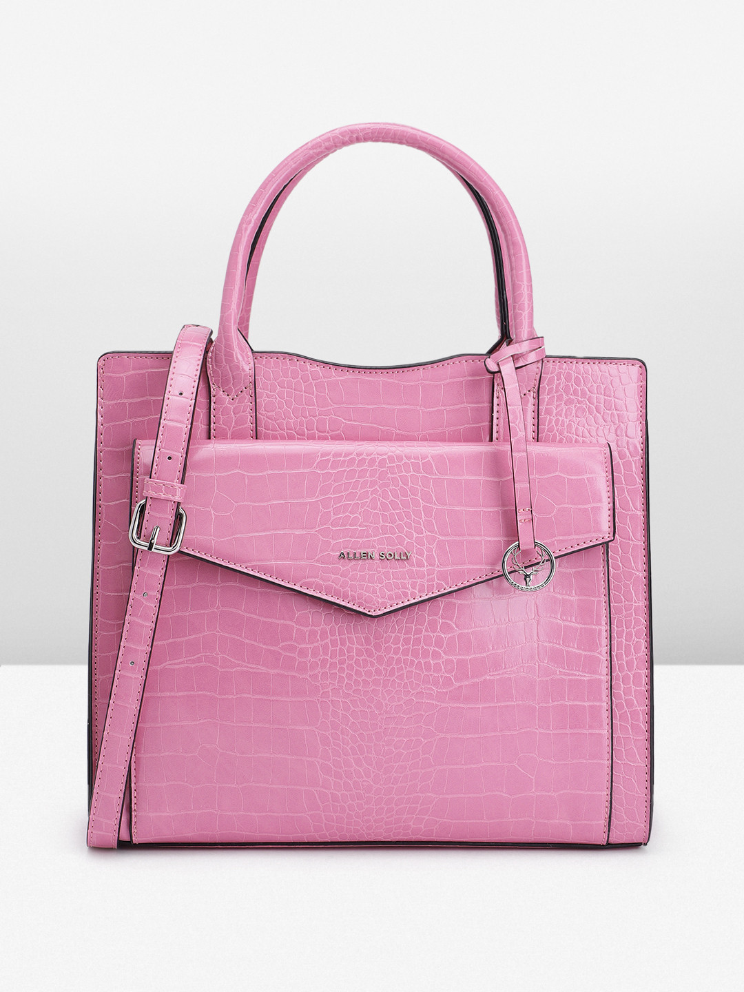 

Allen Solly Croc Textured Handheld Bag, Pink