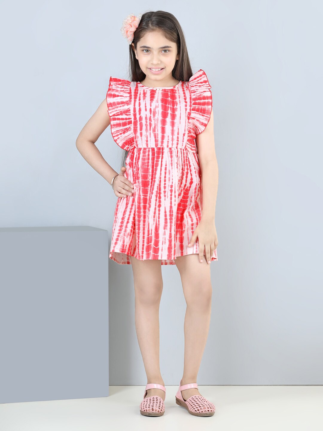 

Cutiekins Girls Tie & Dye Cotton Fit & Flare Dress, Red