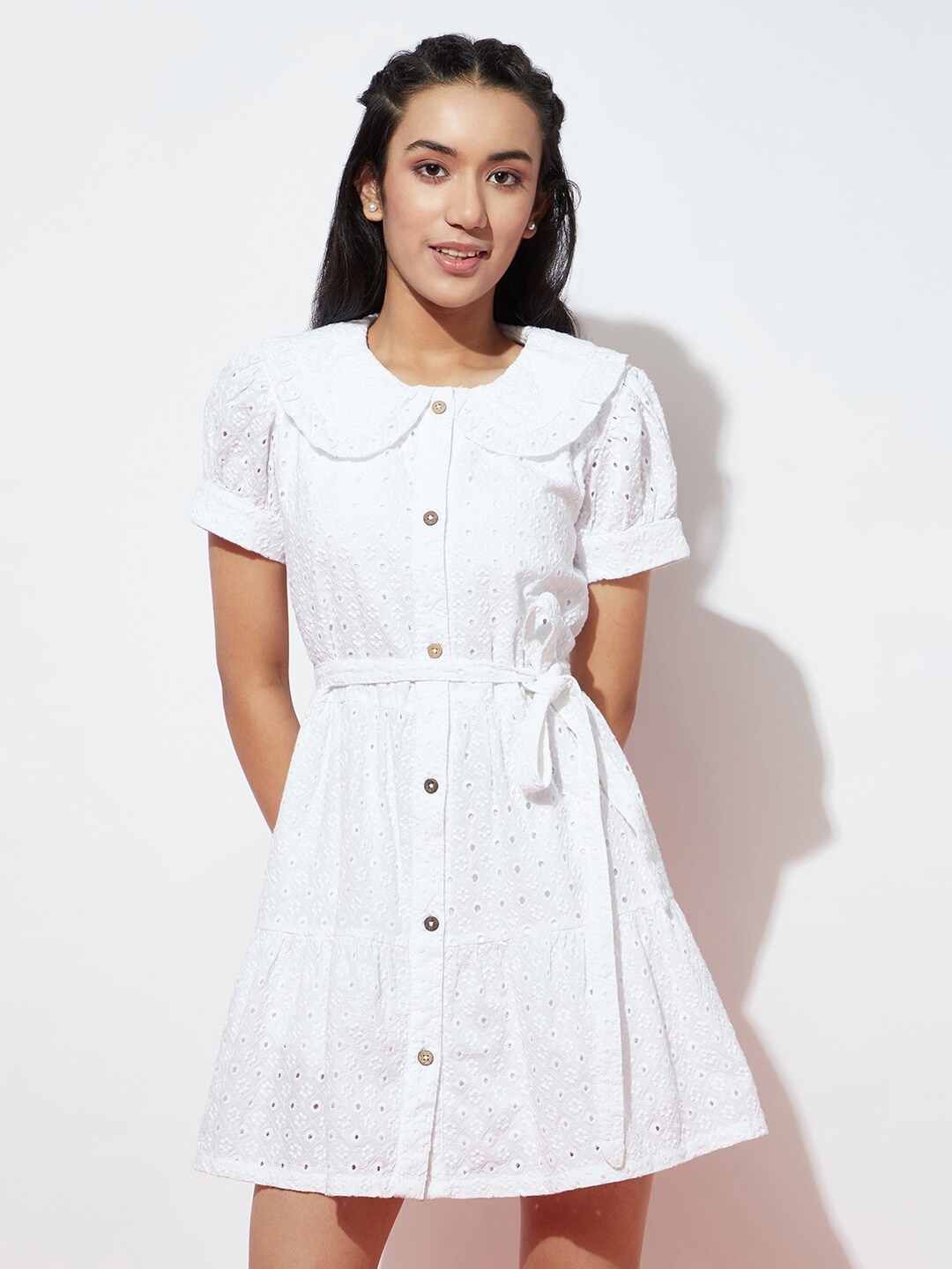 

SPUNKIES Floral Embroidered Cotton Fit & Flare Dress, White