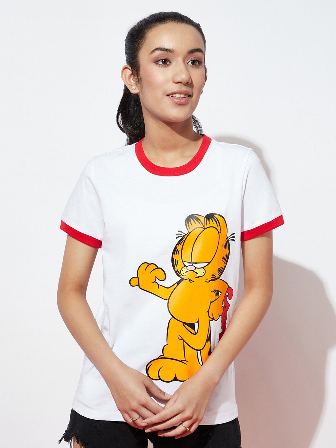 

SPUNKIES Girls Garfield Printed Cotton T-shirt, White