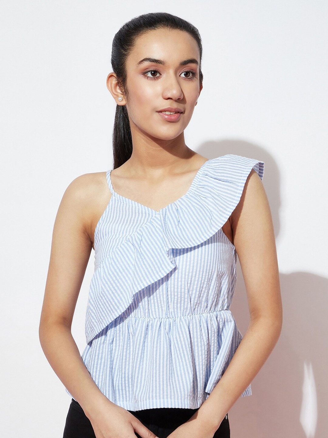 

SPUNKIES Vertical Striped Chiffon Cotton Peplum Top, Blue