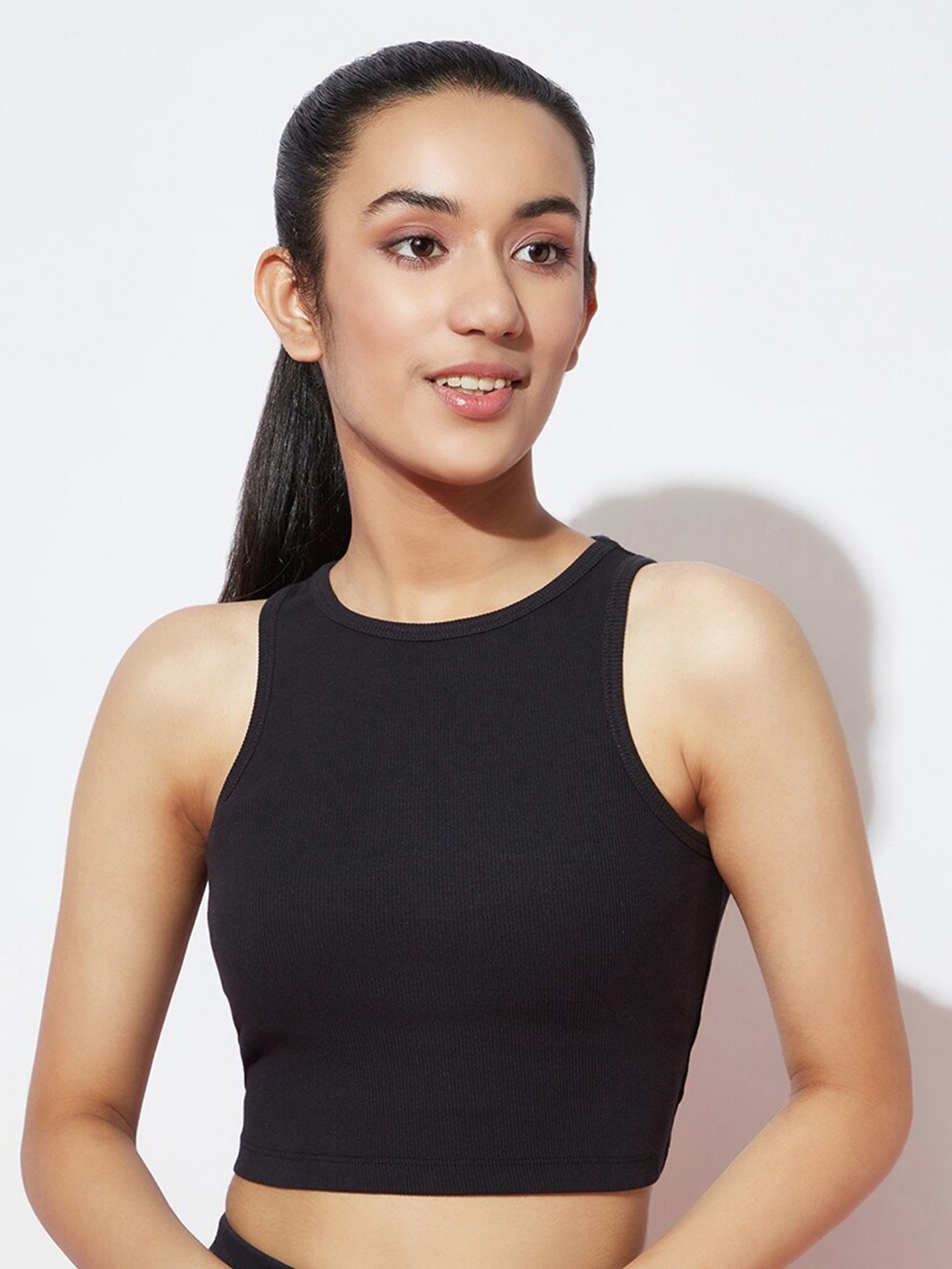 

SPUNKIES Girls Cotton Fitted Crop Top, Black