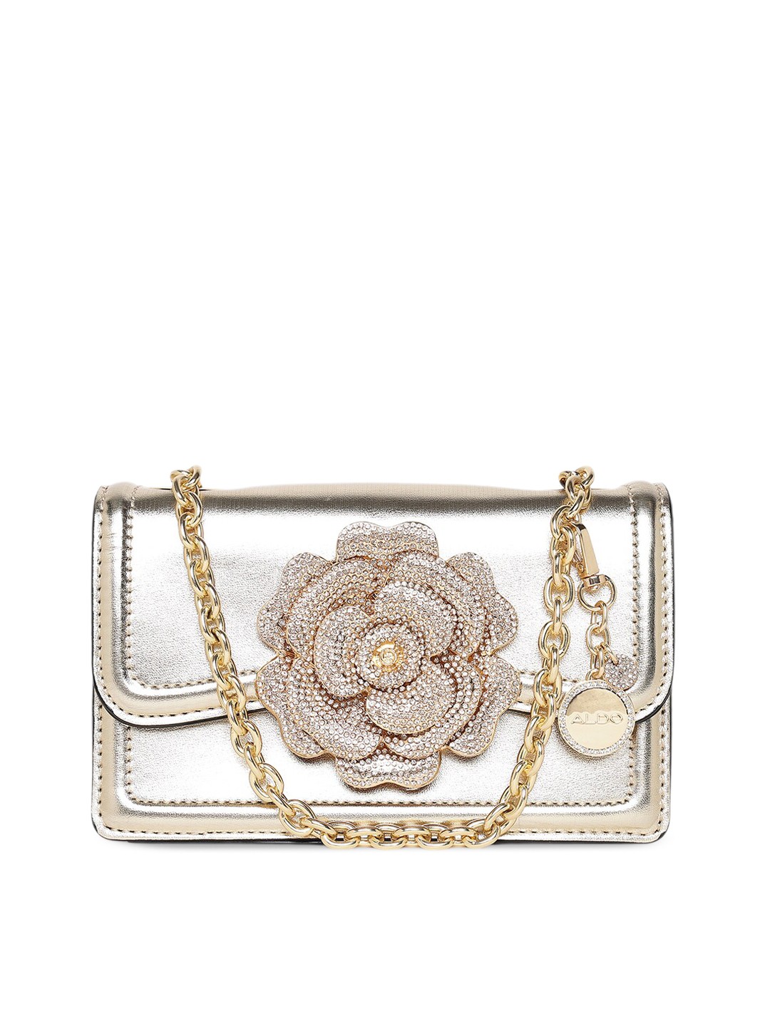 

ALDO Embellished Structured Sling Bag, Gold