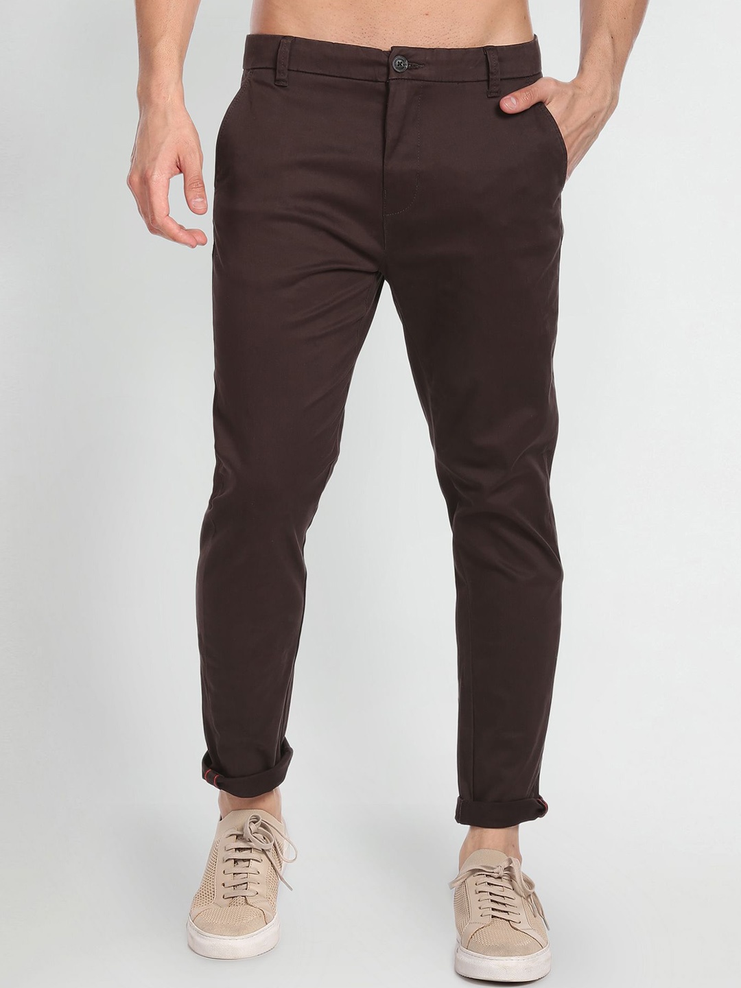 

Flying Machine Men Mid-Rise Tapered Fit Casual Chinos Trousers, Brown