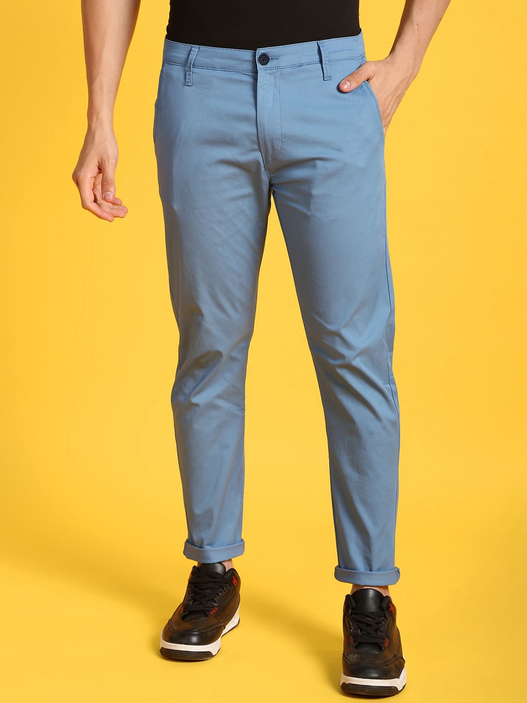 

Flying Machine Men Mid-Rise Tapered Fit Chinos Trousers, Blue