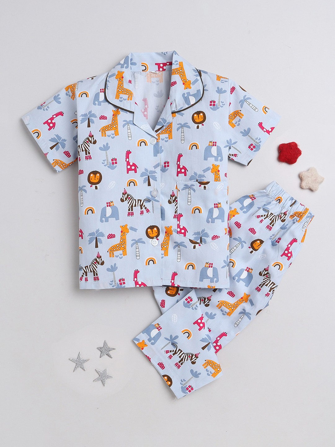 

The Magic Wand Kids Conversational Printed Pure Cotton Night Suit, Blue