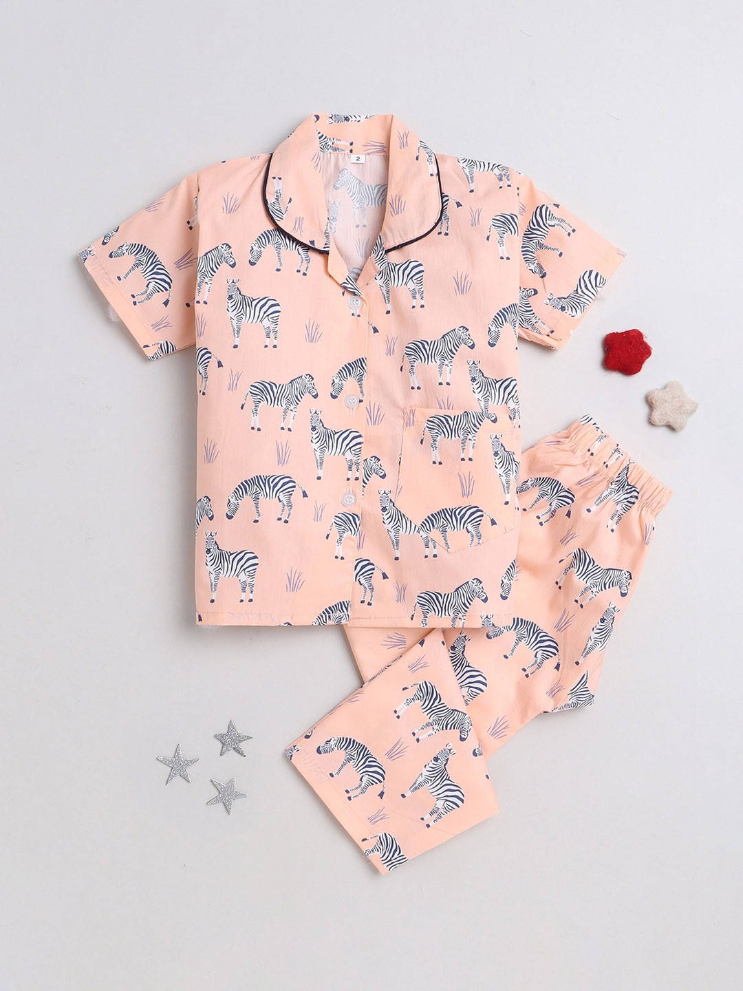 

The Magic Wand Kids Conversational Printed Pure Cotton Night Suit, Peach