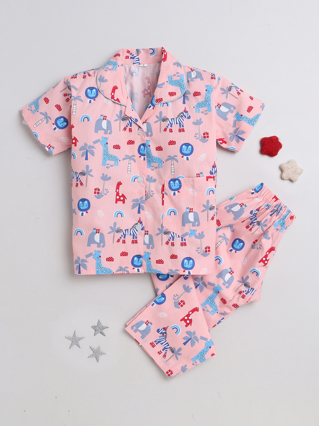 

The Magic Wand Kids Conversational Printed Pure Cotton Night Suit, Peach