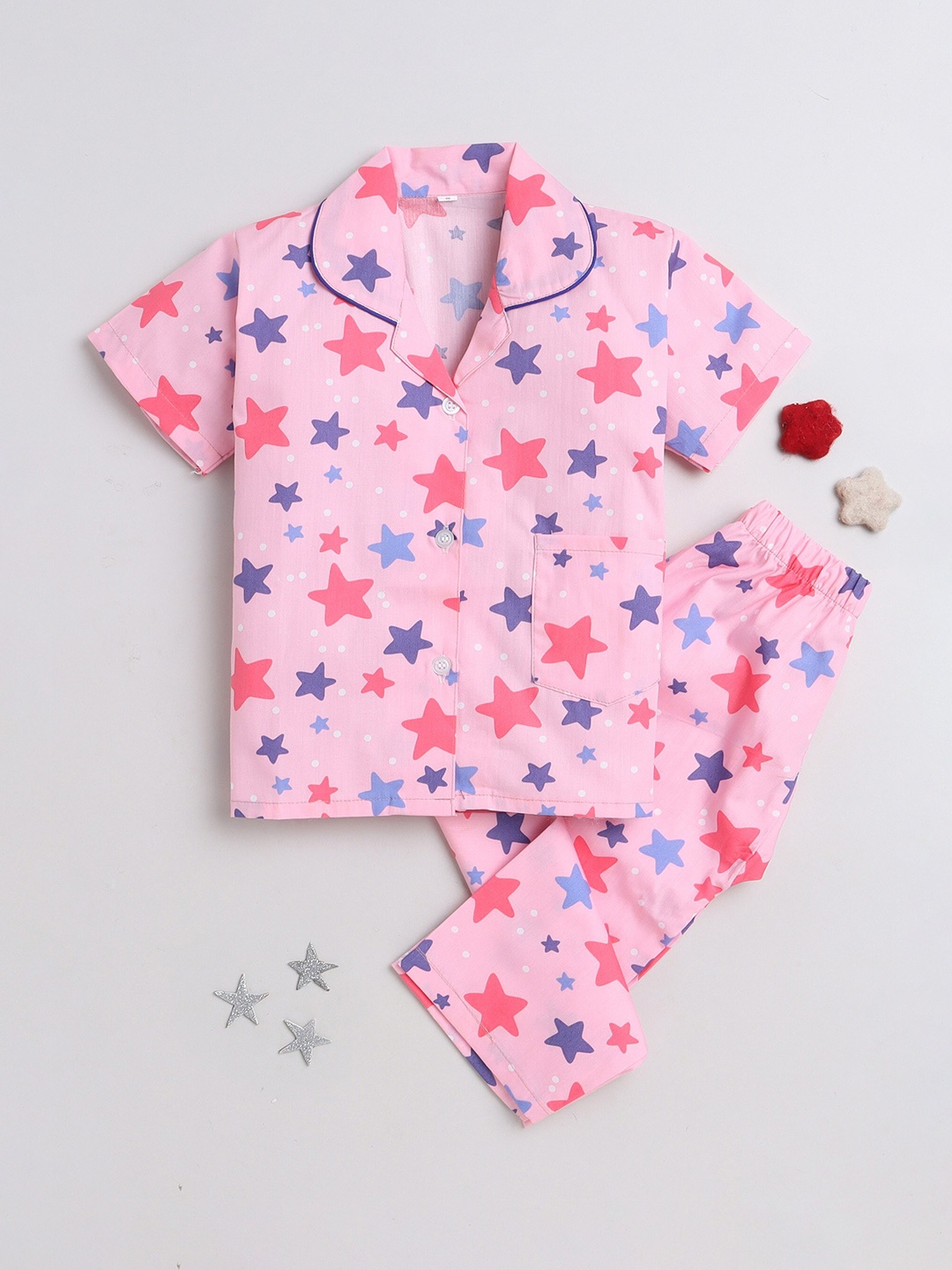 

The Magic Wand Kids Conversational Printed Pure Cotton Night Suit, Pink