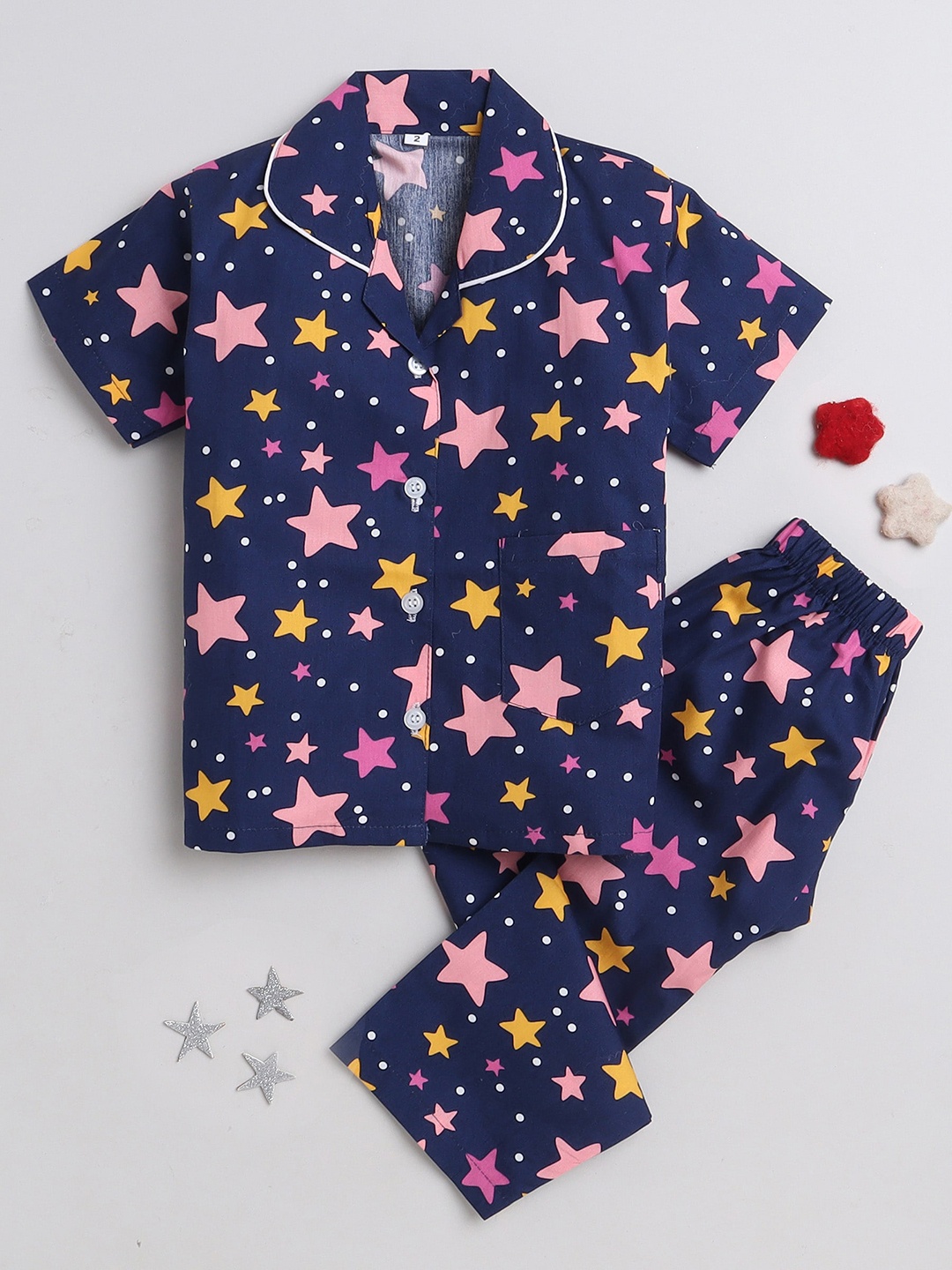 

The Magic Wand Kids Conversational Printed Pure Cotton Night Suit, Navy blue